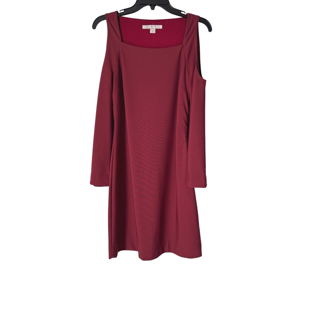 Boston Proper Womens S Sheath Dress Cold Shoulder Burgundy Long Sleeve Stretch